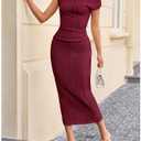Floerns Women's Off The Shoulder Maxi Dress Bodycon Textured Formal Wedding Guest Dresses Burgundy X-Large