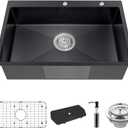 Black Kitchen Sink, Stainless Steel Drop In 33x22x9 Inch Single Bowl Topmount Kitchen Sink Combo-Stainless Grid, Soap Dispenser, Faucet Mat, Drain Strainer Set for Modern Style Kitchen & Bar