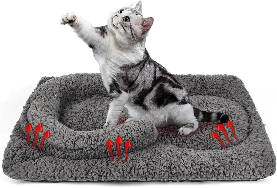 TailTastic Self Warming Cat Bed Mat with U-Shaped Pillow -24"x18" Soft Thickened Thermal Cat Bed, Machine Washable Heat Retention Pad for Indoor Cats