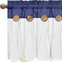 FRAMICS Farmhouse Valance Curtains, Boho Cotton Linen Kitchen Valances, Navy Blue Rustic Button Window Valance for Kitchen Bathroom Bedroom, Country Rod Pocket Valances for Windows, 52 x 18 Inch