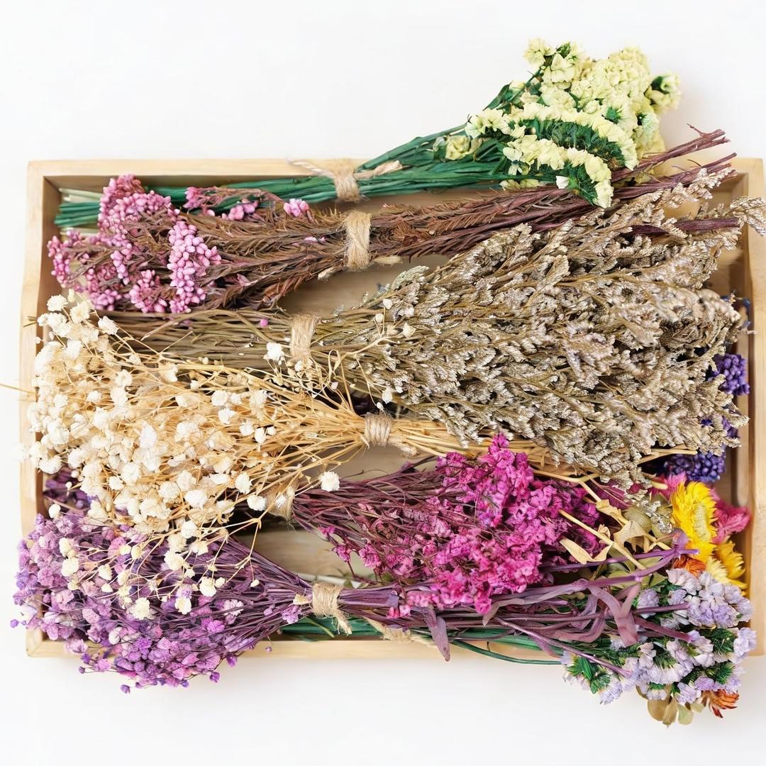 12 Kinds of Handmade Dried Flowers, Natural Pampas Grass, Asters, Love Grass, Rabbit Tail Grass, Lavender, Romantic Wedding Decoration, Festival Gift Home Decoration Violet Series