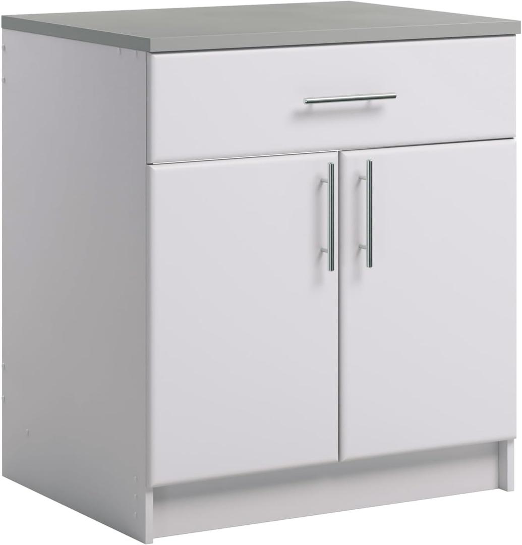 Prepac Elite 36" Tall Storage Cabinet with Doors and Shelves, Multipurpose Garage Cabinet with Large Drawer and Adjustable Shelf, Open Back Storage Furniture for Kitchen, Laundry Room, Garage, White