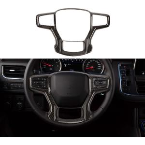 Voodonala for Chevy Silverado Steering Wheel Panel Cover Interior Steering Wheel Accessories Compatible with Chevy Silverado 1500 2019-2024 Suburban 2020+ Tahoe 2021+(1Pc,ABS,Carbon Fiber Black)