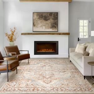 jinchan Washable Large Area Rug 6x9 Accent Rug for Living Room Indoor Brick Red Vintage Floor Mat Floral Printed Distressed Carpet Non Slip Low Pile Floor Cover for Kitchen Bedroom Dining Room (6' x 9' (Rectangular), Hexagon Brick Red)