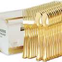 Gold Disposable Cutlery Set, Gold Forks + Spoons, (120 Count), Disposable Silverware assortment