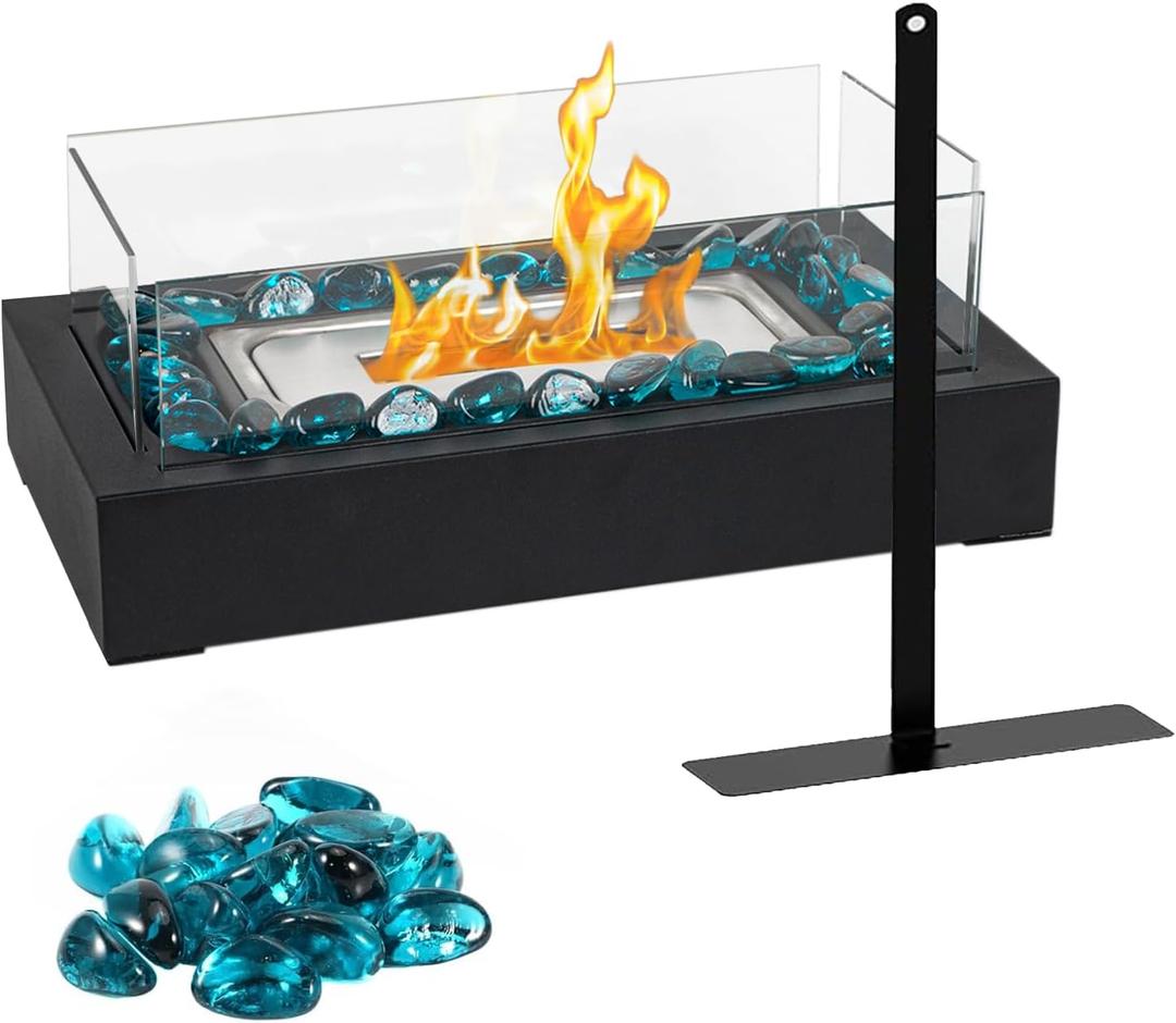 Tabletop Fire Pit Indoor Outdoor - Upgraded Safer Stainless Steel Small Table Fireplace with Stones for Dinner Parties, Smores Maker Portable Mini Table Top Firepit - Housewarming Gift
