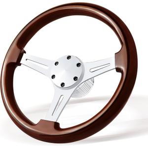 13.8" Boat Steering Wheel with 3/4" Tapered Shaft, 6 bolts Wood Grain Classic Nostalgia Boat Steering Wheel for Seastar and Verad, for Marine Boats, Yacht,Vessels,Pontoon Marine-Mirrored-silver