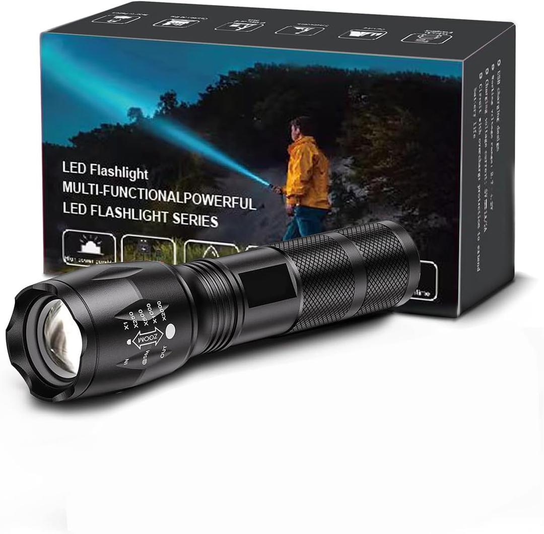 1 Pack Flashlights, Military Grade 5 Modes 3000 High Lumens Led Waterproof Handheld Flashlight for Camping, Biking, Hiking, Outdoor and Home Use (Batteries Not Included)