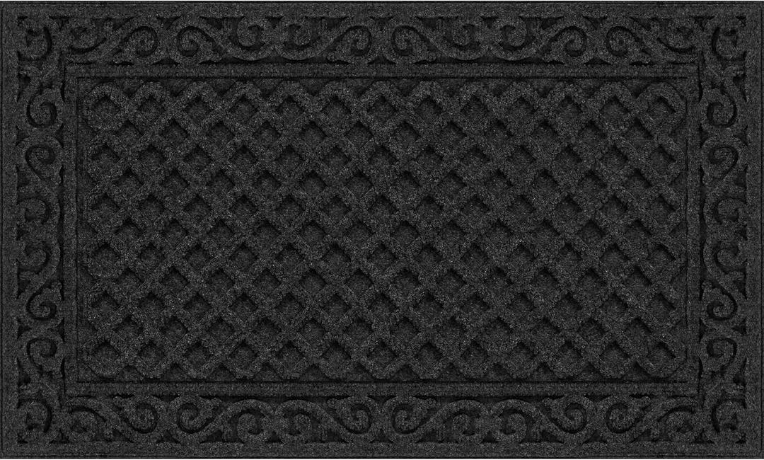 Apache Mills Textures Iron Lattice 2' x 5' Non Slip Weather and Stain Resistant Entrance Door Mat, Onyx 