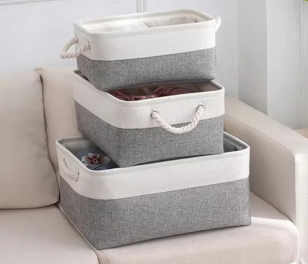 Large Linen Storage Bins with Handles Decorative Fabric Baskets for Organizing Closet Shelves, Nursery, and Toys Versatile and Sturdy Closet Organizer Bins for a Tidy, Stylish Space, Pack Of 3, Size 12" H x 20" L, 16" W