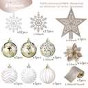 68 Pcs Christmas Tree Balls Ornaments Set Complete Christmas Tree Decorations Glitter Poinsettia Flowers Christmas Ornaments Tree Topper Ribbons Hanging Decor for Xmas Holiday(Champagne Gold)