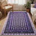 Wonnitar Washable 3x5 Checkered Rug, Non Slip Purple Trellis Bedroom Area Rug, Low Pile Soft Funky Checked Throw Carpet for Living Room Girls Kids Room Nursery, Dorm Home Decor (Purple,3x5)