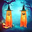 Halloween Decorations, 2 Pack Pre-Installed Lighted Halloween Pumpkin Ghost Witch Decor, Outdoor/Indoor Cute Hanging Decorations Ornaments for Party Wall Yard Tree Porch Home Lawn