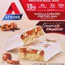 Atkins Vanilla Caramel Pretzel Protein Meal Bar, High Fiber, 2g Sugar, 4g Net Carbs, Meal Replacement, Keto Friendly, 5 Count, BB Date: 03/11/26