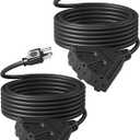 DEWENWILS 25FT Christmas Outdoor Extension Cord, 16/3 SJTW Tri-Tap Power Cable, Weatherproof, Heavy Duty Extension Cord for Holiday Decoration and Landscaping Lights, ETL Listed, Black, 2 Pack