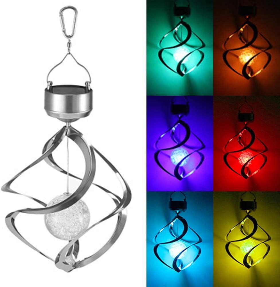 MorTime LED Solar Revolving Wind Chimes Hanging Spiral Solar Lights Outdoors