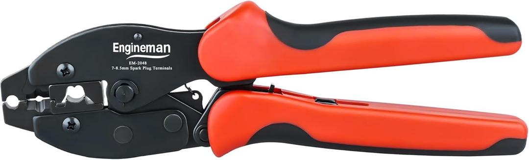 Spark Plug Wire Crimper, Crimping Pliers for Spark Plug Stripping Tool, EM-2048 for Crimping and Stripping Spark Plug Wire, Dia 7.0-8.5mm, Ratchet spark plug wire crimping tool