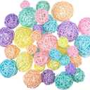 Patelai 72 Pcs Wicker Rattan Balls Decorative Balls for Vase Centerpiece Bowls Orbs Filler for Spring Summer Craft Home Decor, 4 Sizes (Macaron Color)
