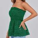 PRETTYGARDEN Women's Boho Tube Tops 2025 Summer Strapless Off Shoulder Eyelet Smocked Peplum Trendy Going Out Bandeau Top (Green, S)