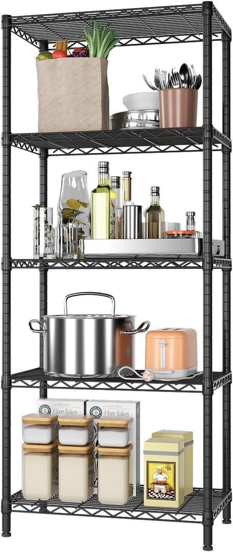 SINGAYE 5 Tier Storage Shelves Wire Shelving Unit Shelve Metal Kitchen Laundry Room Organization Home Pantry Closet Bathroom Organizers Garage Rack Estantes Para Cocina 14" D x 24" W x 59.5" H Black