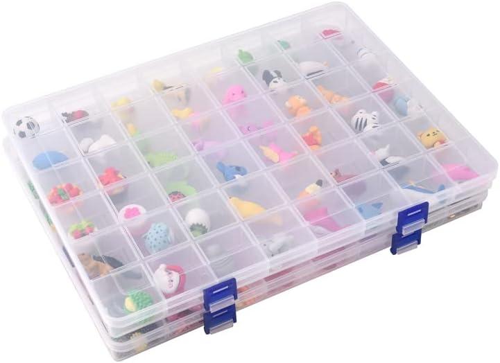 2 Pack Fixed 48 Grids Clear Plastic Divider Storage Box, Transparent Organizer Container Case for Bead, Button, Jewelry, Diamond, Craft, Small Parts, Sewing KitDIY Accessories