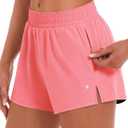 Stelle Women's 3.5" High Waisted Running Shorts Quick-Dry Gym Shorts Workout Athletic Shorts Mesh Liner with Zipper Pockets (Pink, XL)