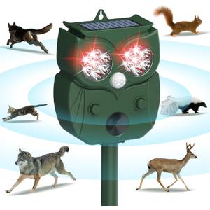 2025 Solar Powered Ultrasonic Animal&Bird Repeller, Waterproof Motion Detection with Sentor&LED Flash Light, Outdoor Annoyed Pest Deterrent for Dog, Skunk, Fox, Squirrels, Raccoon, Coyote, Rabbit