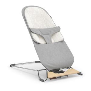UPPAbaby Mira Bouncer/Portable 2-in-1 Bouncer + Seat Grows with Your Baby/GREENGuard Gold, JPMA + FSC Certified/Cozy Seat Liner + Storage Bag Included/Stella (Grey Mlange/Silver Chrome/Maple Wood)
