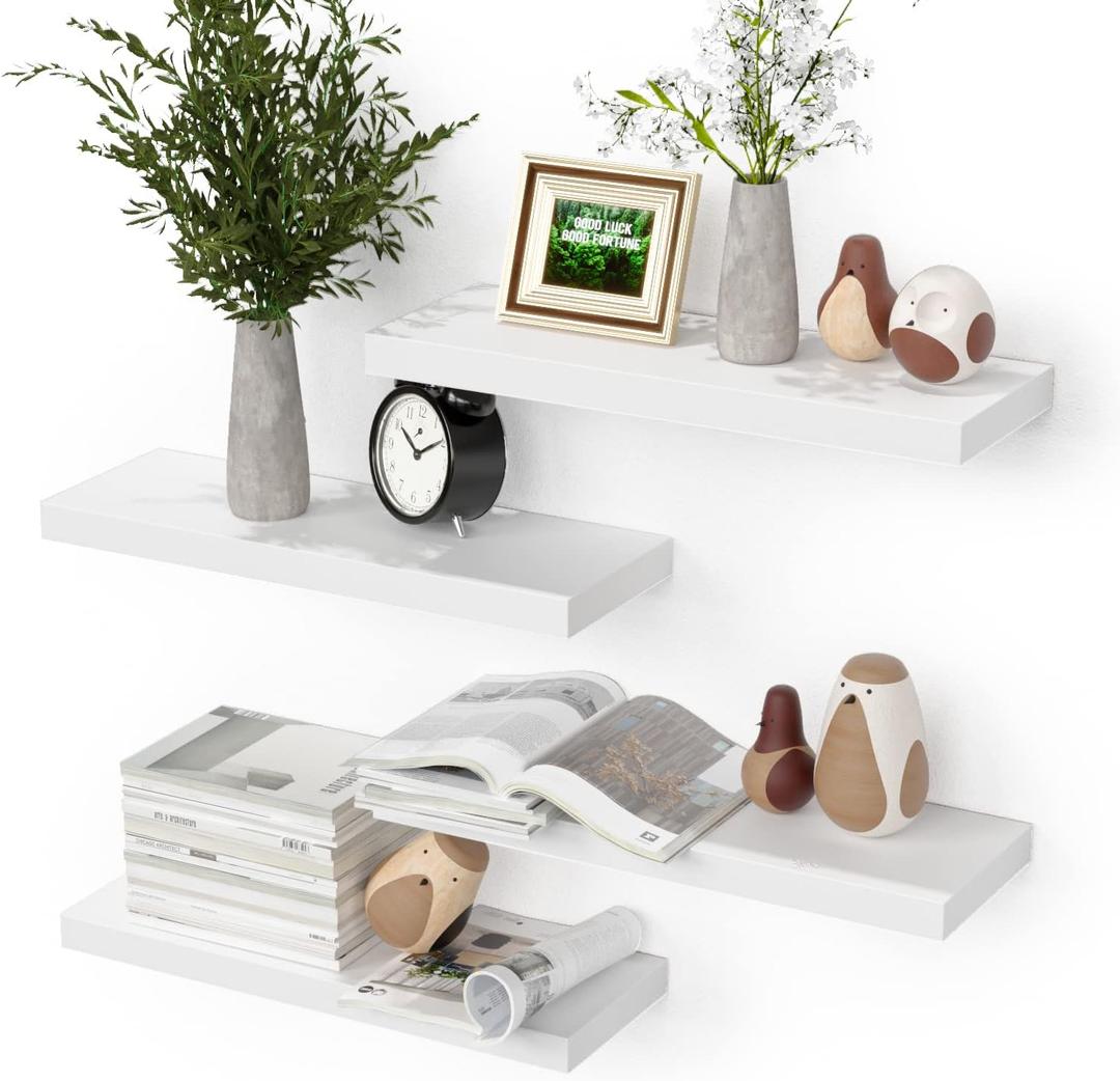 Floating Shelves for Wall, 4 Sets Modern Mounted Shelves, Display Shelves for Wall Decor, White Floating Shelves for Bathroom, Kitchen, Living Room  White