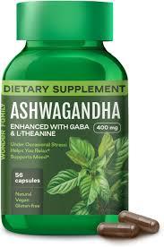 Ashwagandha Complex 400mg with GABA, L-Theanine & B6 Adaptogenic Support for Calm, Focus & Mood 56 Capsules - Non-GMO, Gluten-Free  