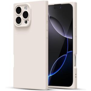 LoeoeL for iPhone 16 Pro Max Case Silicone, Rectangle Edge Cute Y2k Phone Case for Women Girl, Thin Protective Aesthetic Girly Design Soft Rubber with Camera Cover, Beige Stone Cream
