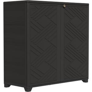 ZZM Indoor/Outdoor Storage Cabinet Waterproof, 34"x15"x34" Plastic Outdoor Storage Box for Garden Balcony Bathroom, All Weather Outdoor Storage Clearance, DIY Usage, with No Shelf (Black)