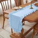 HunnmingRe Blue Ruffled Table Runner 118 inch Scalloped Table Runner Cotton Flounces Washable Shabby Farmhouse Rustic Home Kitchen Decoration for Wedding Rectangle Bride Shower Christmas Party