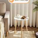 Apicizon Round Side Table, White Bedside Table Coffee End Table for Bedroom, Living Room, Small Spaces, Easy Assembly Nightstands with Natural Wood Legs, 16.5 x 20.5 Inches