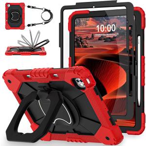 WESOROL for iPad Pro 13 Inch Case M4 (2024 Model,7th Gen) with Screen Protector/360 Rotating Stand/Pencil Holder/Shoulder Strap,Military Grade Shockproof iPad Case 13 Inch, Red Black