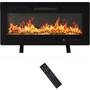 DUMOS 36" Freestanding Electric Fireplace, 1500W/750W Wall Mounted or Recessed Insert Fireplaces Heater with Remote Control,13 Adjustable Flame Color, 12H Timer, Touch ScreenCharcoal