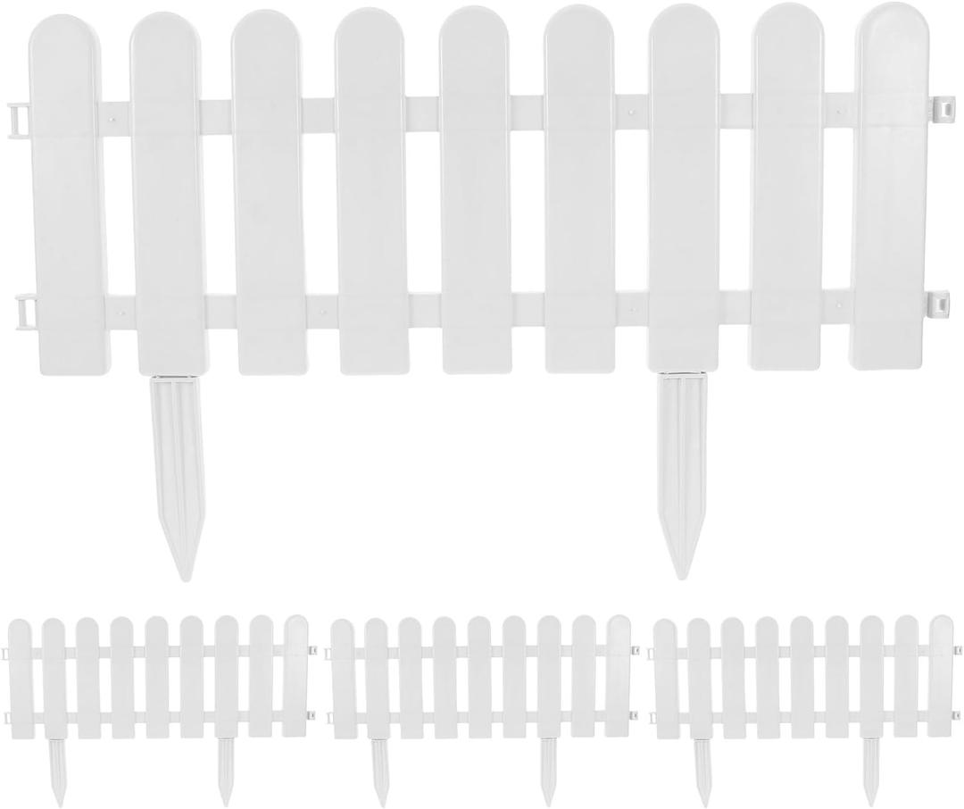 Toddmomy 4 Sets White Plastic Garden Fence with Stakes, Decorative Picket Fence Edging for Lawn Flowerbeds Plant Borders Yard Patio Landscaping, 19.7x7.9in