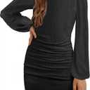 MITILLY Girls Fall Dress Long Sleeve Formal Short Dress with Slit Ruched Bodycon Party Prom Dance Graduation Fancy (Black, S)