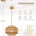 12.5" Boho Rattan Chandelier, 1-Light 3-Tier Hand Woven Pendant Light Fixture with Gold Finish, Natural Brown Hanging Light for Entryway Bedroom Hallway, Adjustable Height, AD-25050-1P-GD
