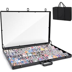 Card Show Display Case with Carry Bag–34"x22" Card Vendor Display case Large Aluminum Locking Tabletop Showcase for Trading, Sports Cards, for TCG Cards & Collectibles Exhibitions, Black