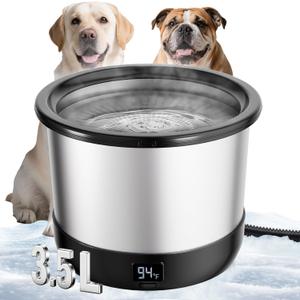 3.5L Heated Water Bowl, Stainless Steel Heated Dog Bowl with Digital Display and Adjustable Temperature, Heated Outdoor Pet Water Bowl Provides Warm Water for Dogs (Black)