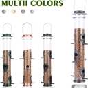 MIXXIDEA 2PK Metal Wild Bird Feeder Squirrel Proof Bird Feeders for Outside Hanging 6 Port Tube Bird Feeder Transparent Finch Feeder with Steel Hanger (Grey) (Gray)