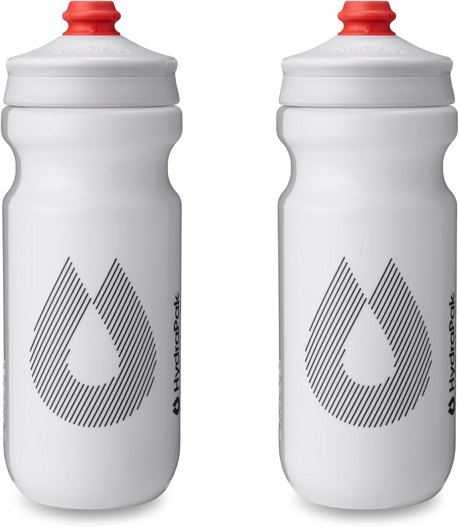 HydraPak Breakaway Surge Lightweight Bike Water Bottle 2-Pack (20oz, 25oz, 30oz) - High Flow, Cycling & Sports Squeeze Bottle (White)