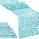 MoKoHouse Iridescent Table Runner for Party - Glitter Sequin Table Linens 6 Pcs 12 x 72 Inch Coral Green Mermaid Table Runner Baby Shower Decoration