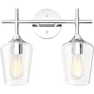 Ralbay Chrome Bathroom Light Fixtures 2-Lights with Clear Glass Modern Wall Mount Lighting Industrial Farmhouse Bathroom Vanity Lights Wall Sconce Chrome