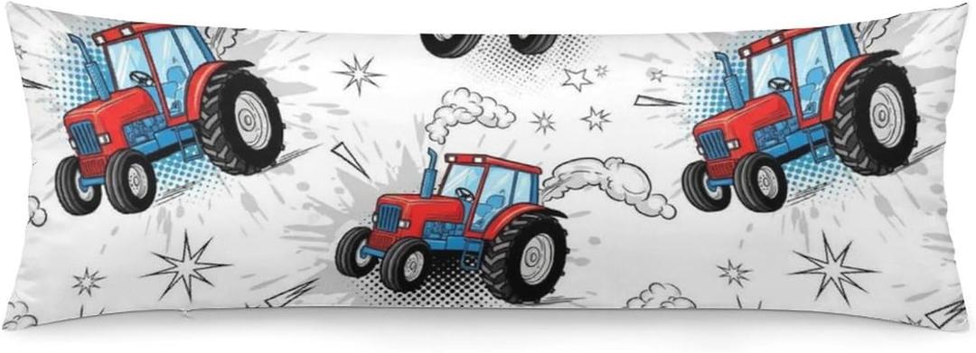 Kids Body Pillow Cover with Zipper Monster Truck Bedding Long Pillow Case for Body Pillows Colorful Vehicle Soft 20x54 Inches Body Pillowcase for Boys Bedroom Decor