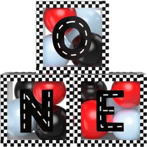 Fast ONE Birthday Decorations for Boys, Race Car Letters Boxes with Balloons, ONE Blocks for First lap around the track Formula one Theme 1st Birthday Photoshoot Props