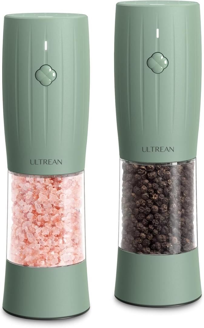 Ultrean Pepper Grinder, Electric Salt and Pepper Grinder Set with USB-C Rechargeable, Spice Mill, 6 Adjustable Coarseness, LED Light, Larger Capacity, Gift for Women Mom, Green (3-Sage)