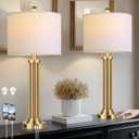 28" Tall Modern Table Lamps Set of 2 with USB C+A Ports and AC Outlet, 3 Way Touch Metal Bedside Lamps for Bedroom, Gold Nightstand Lamps for Living Room