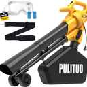 PULITUO 3 in 1 Electric Leaf Blower Vacuum Mulcher with Bag, 530CFM & 170MPH Leaf Vacuum Corded Blowers for Lawn Care, 15:1 Powerful Leaf Mulcher with Shoulder Strap (Yellow)